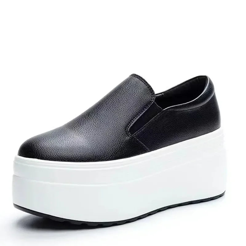 Genuine Leather Platform Shoes for Women Spring Autumn Shoes Casual Slip on Loafers Women Thick Sole Autumn Platform Sneakers