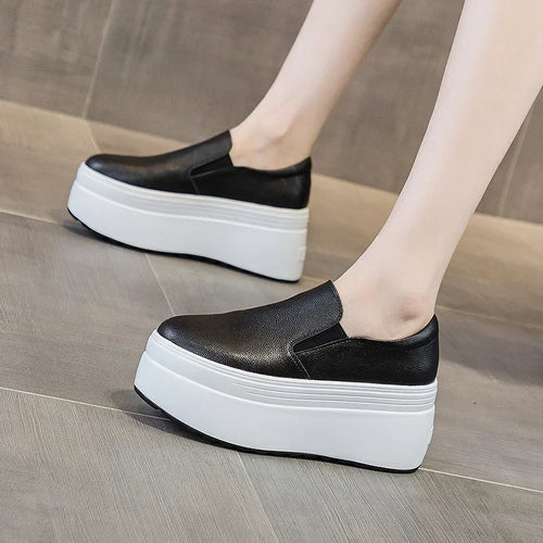 Genuine Leather Platform Shoes for Women Spring Autumn Shoes Casual Slip on Loafers Women Thick Sole Autumn Platform Sneakers